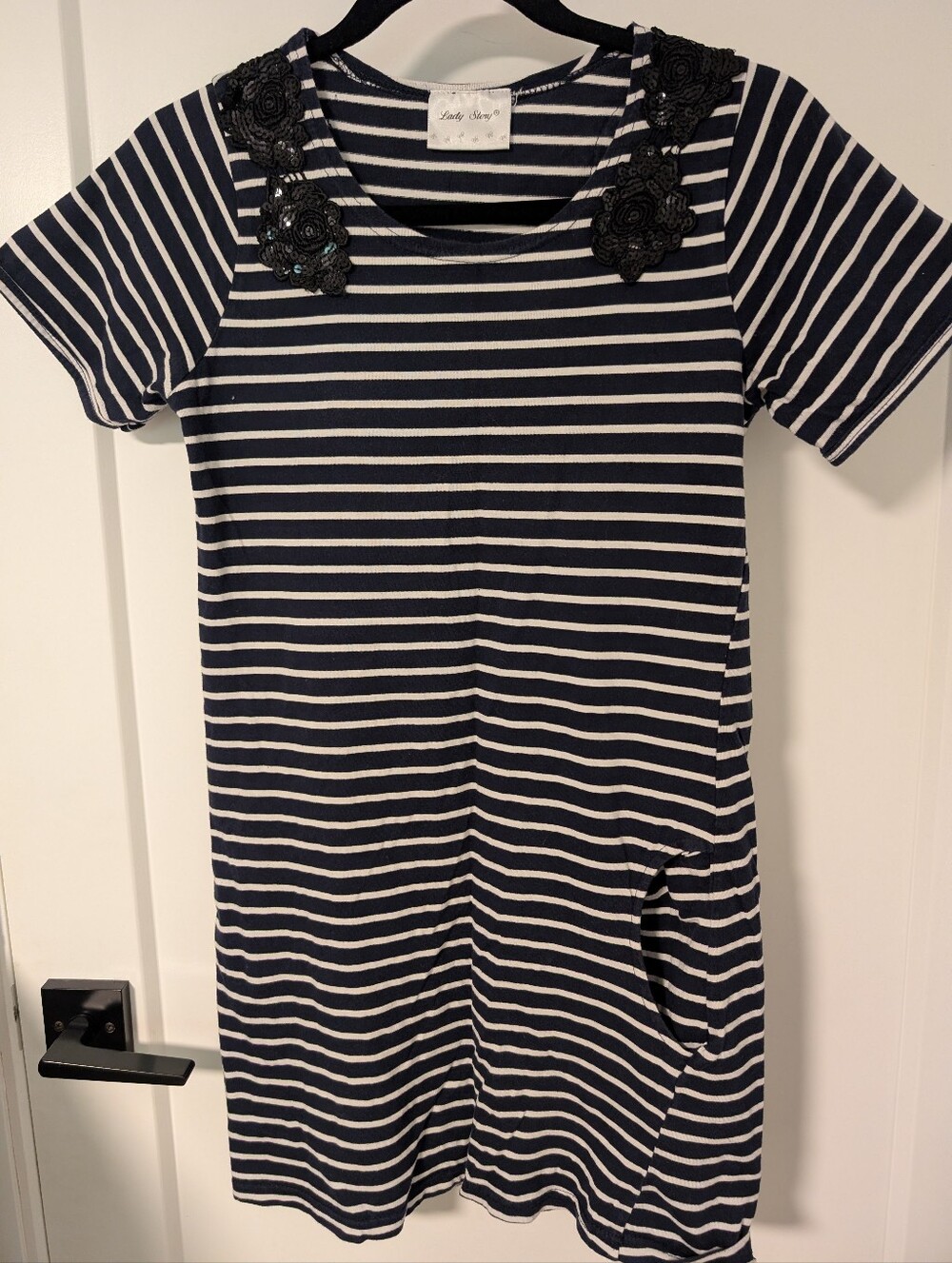 Blue & White Striped T Shirt Dress With Pockets